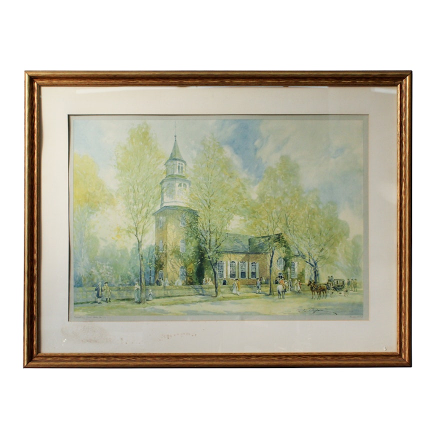 Offset Lithograph J. C. Clayhorn "Old Bruton Church"