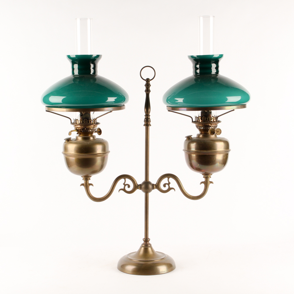 Antique "Duplex" Double Student Oil Lamp from England