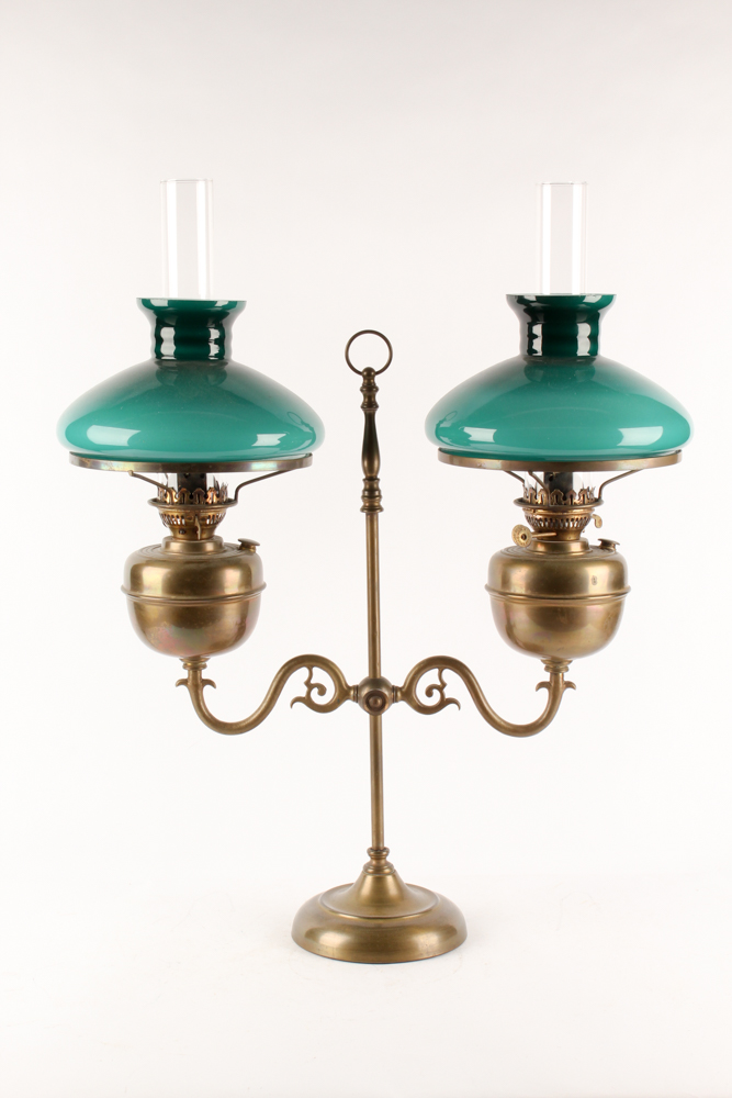 Antique "Duplex" Double Student Oil Lamp from England