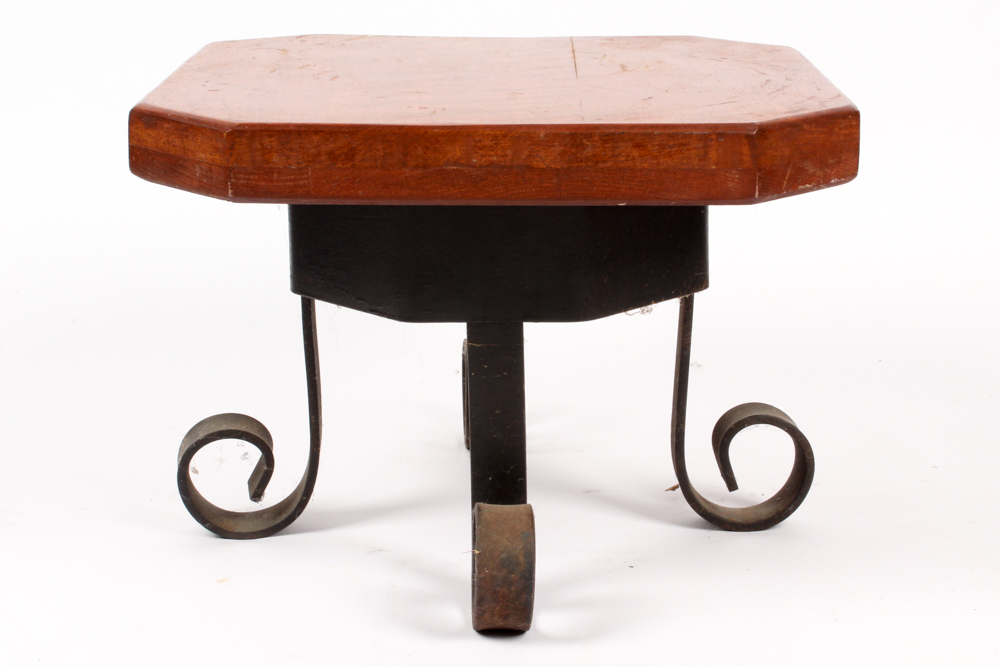 Handmade Cherry and Wrought Iron Replica Milk Stool