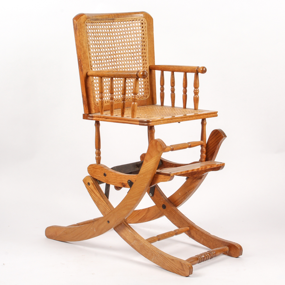 Antique Victorian Oak and Cane High Chair