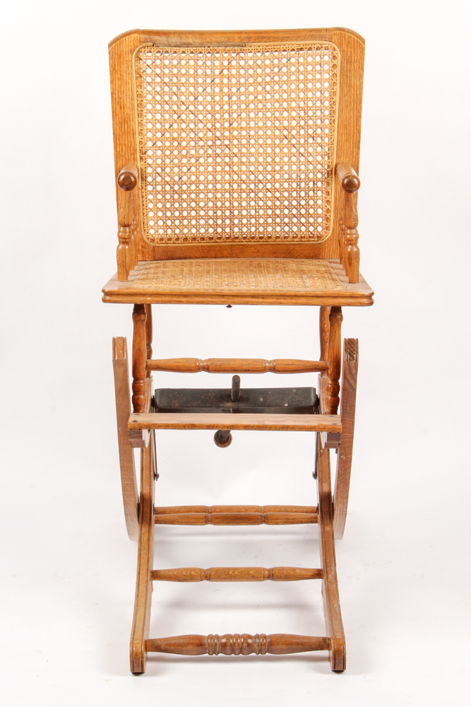 Antique Victorian Oak and Cane High Chair
