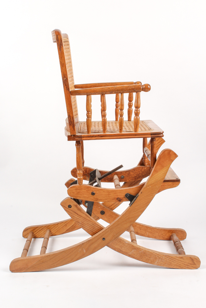 Antique Victorian Oak and Cane High Chair