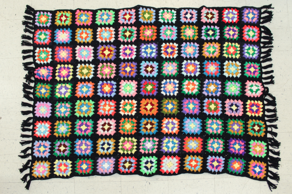 Brass Doll's Bed with Doll and Crochet Throw