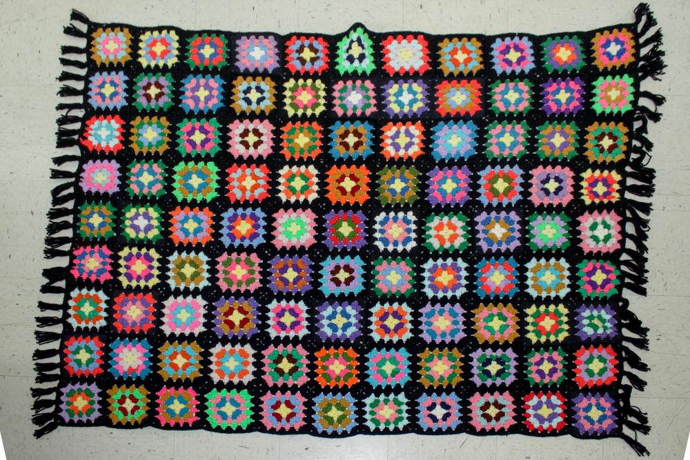 Brass Doll's Bed with Doll and Crochet Throw