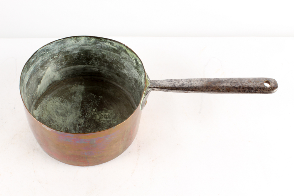 Antique Copper Pots with Forged Iron Handles