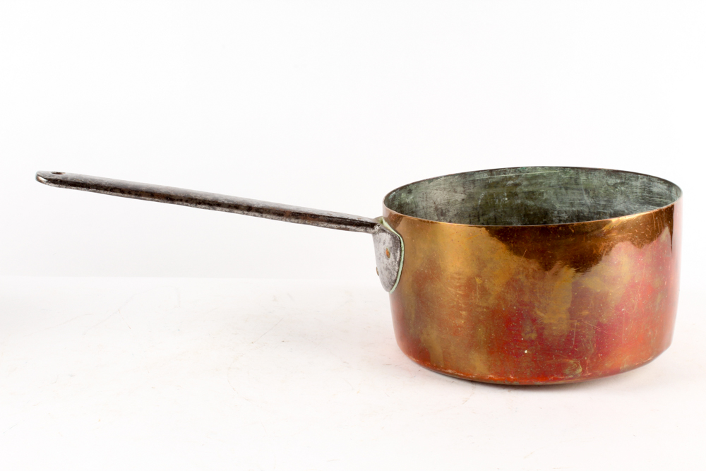 Antique Copper Pots with Forged Iron Handles