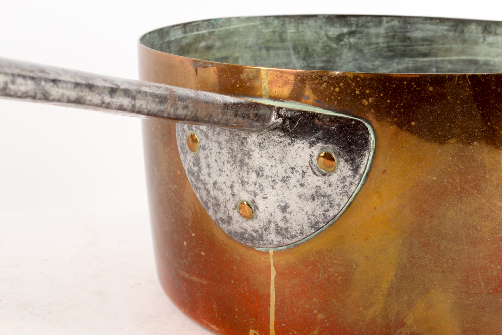 Antique Copper Pots with Forged Iron Handles