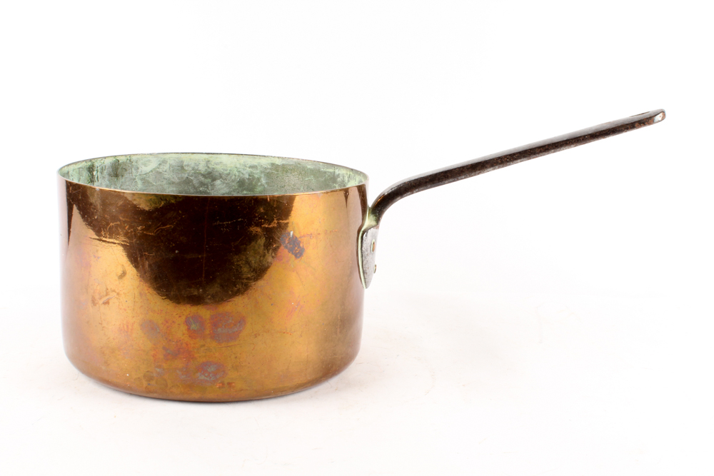 Antique Copper Pots with Forged Iron Handles