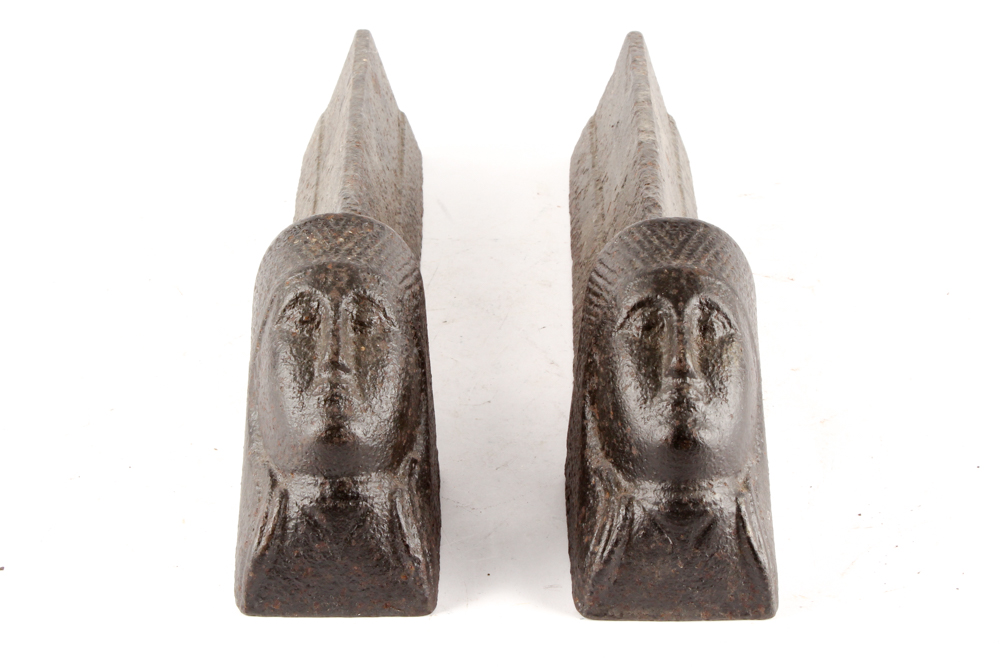 Antique Sphinx Head Andirons