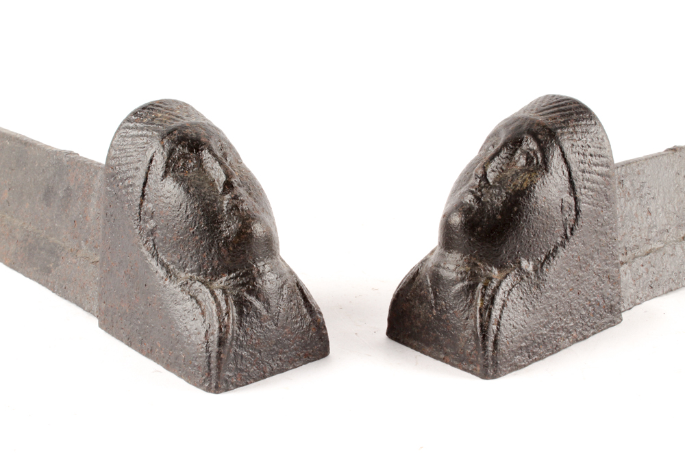 Antique Sphinx Head Andirons