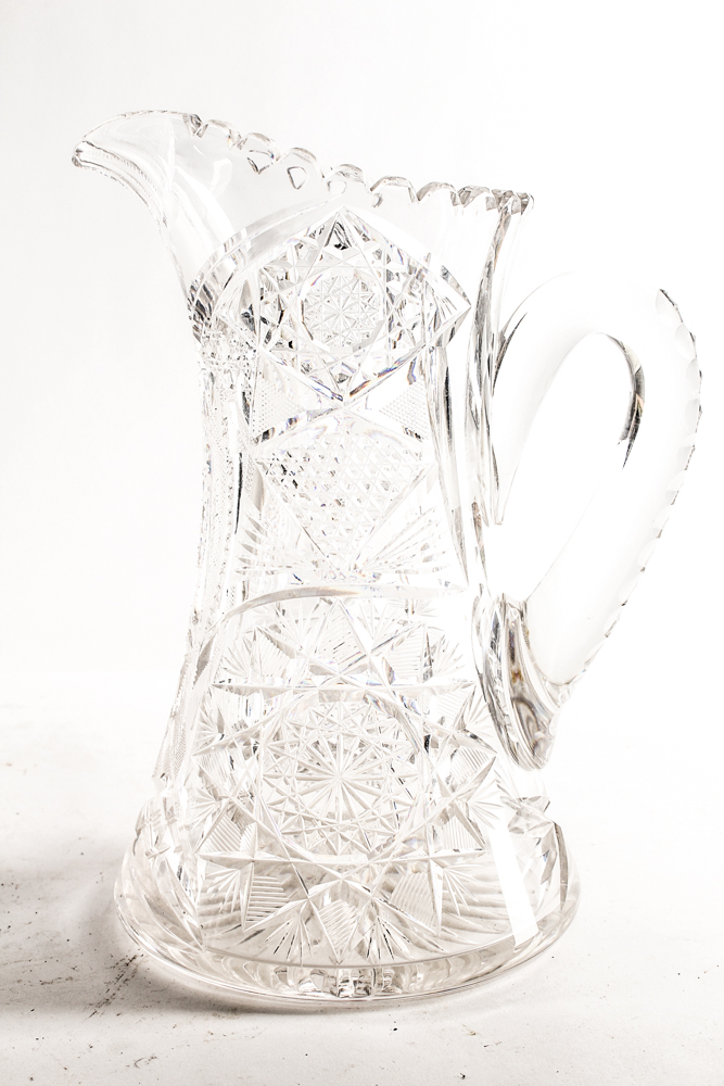 Lead Crystal Decanter and American Brilliant Period Cut Glass Pitcher