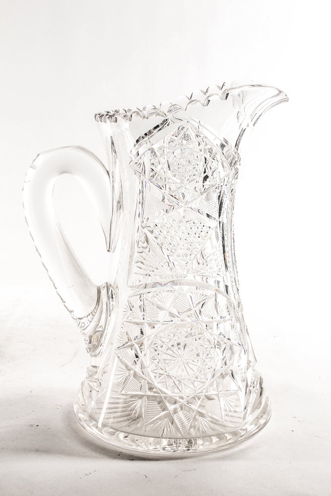 Lead Crystal Decanter and American Brilliant Period Cut Glass Pitcher