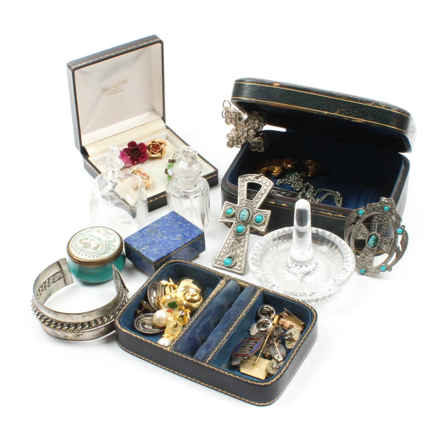 Waterford Crystal Ring Holder with Costume Jewelry Selection