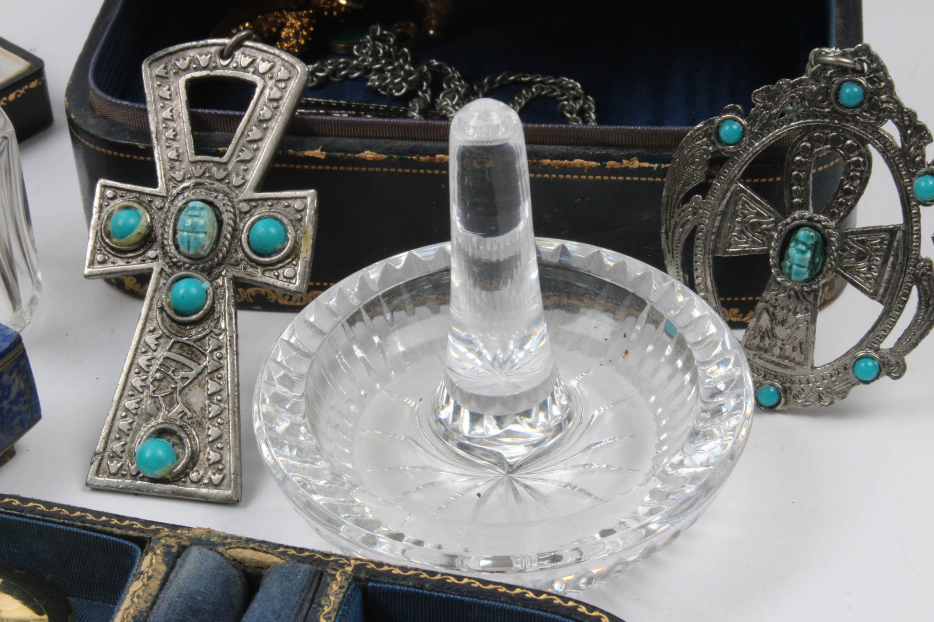 Waterford Crystal Ring Holder with Costume Jewelry Selection