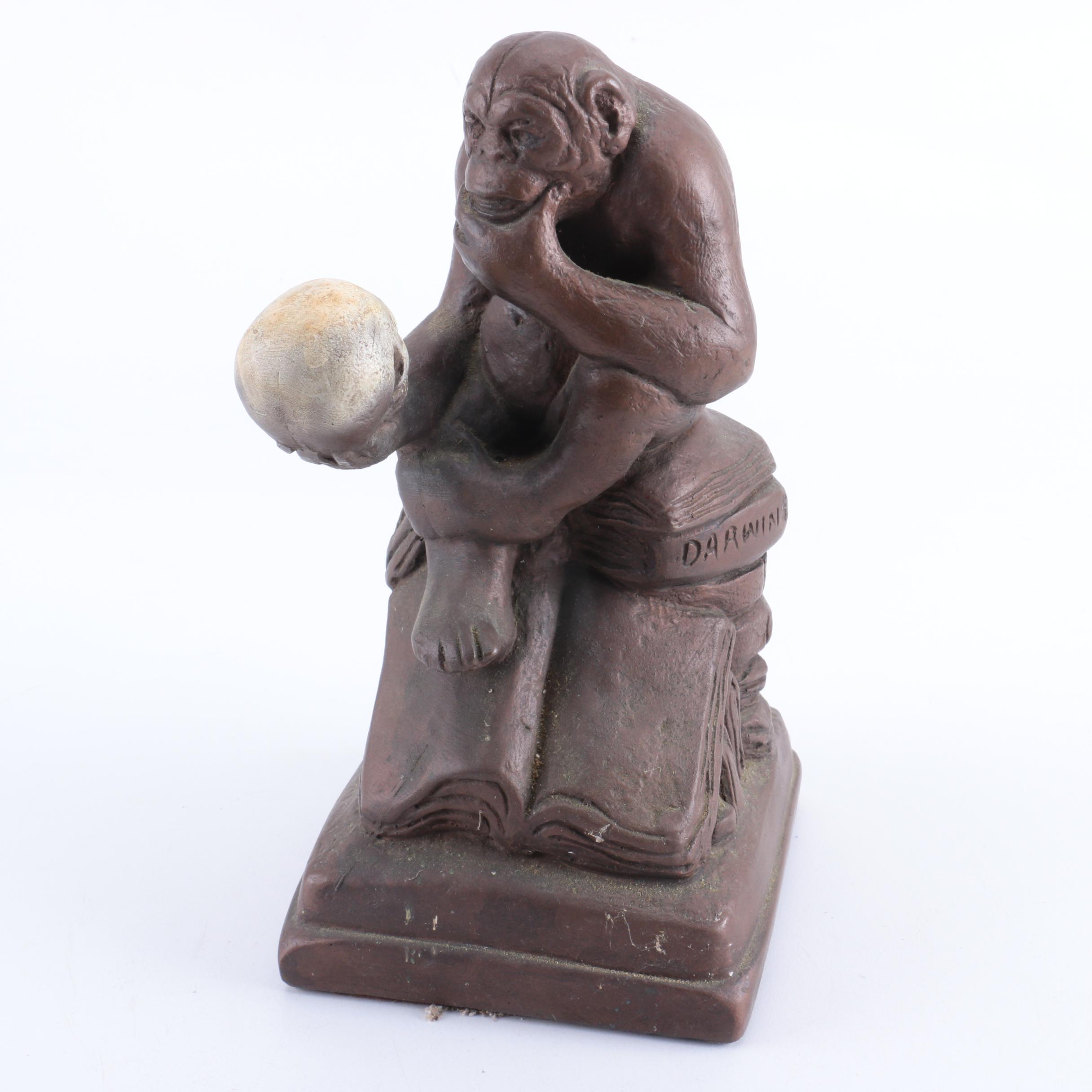 Vintage Chalkware "Darwin Monkey" Statue
