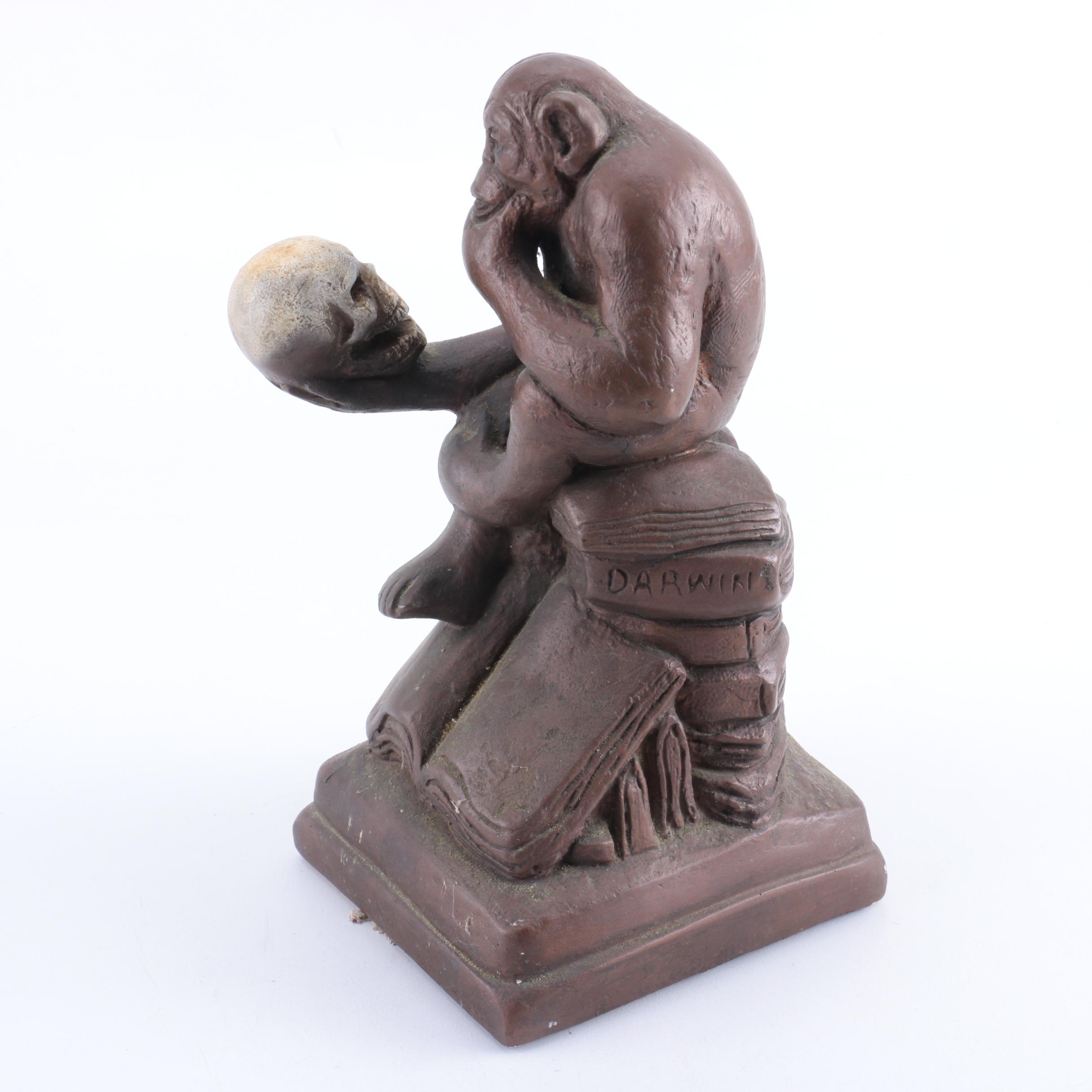 Vintage Chalkware "Darwin Monkey" Statue