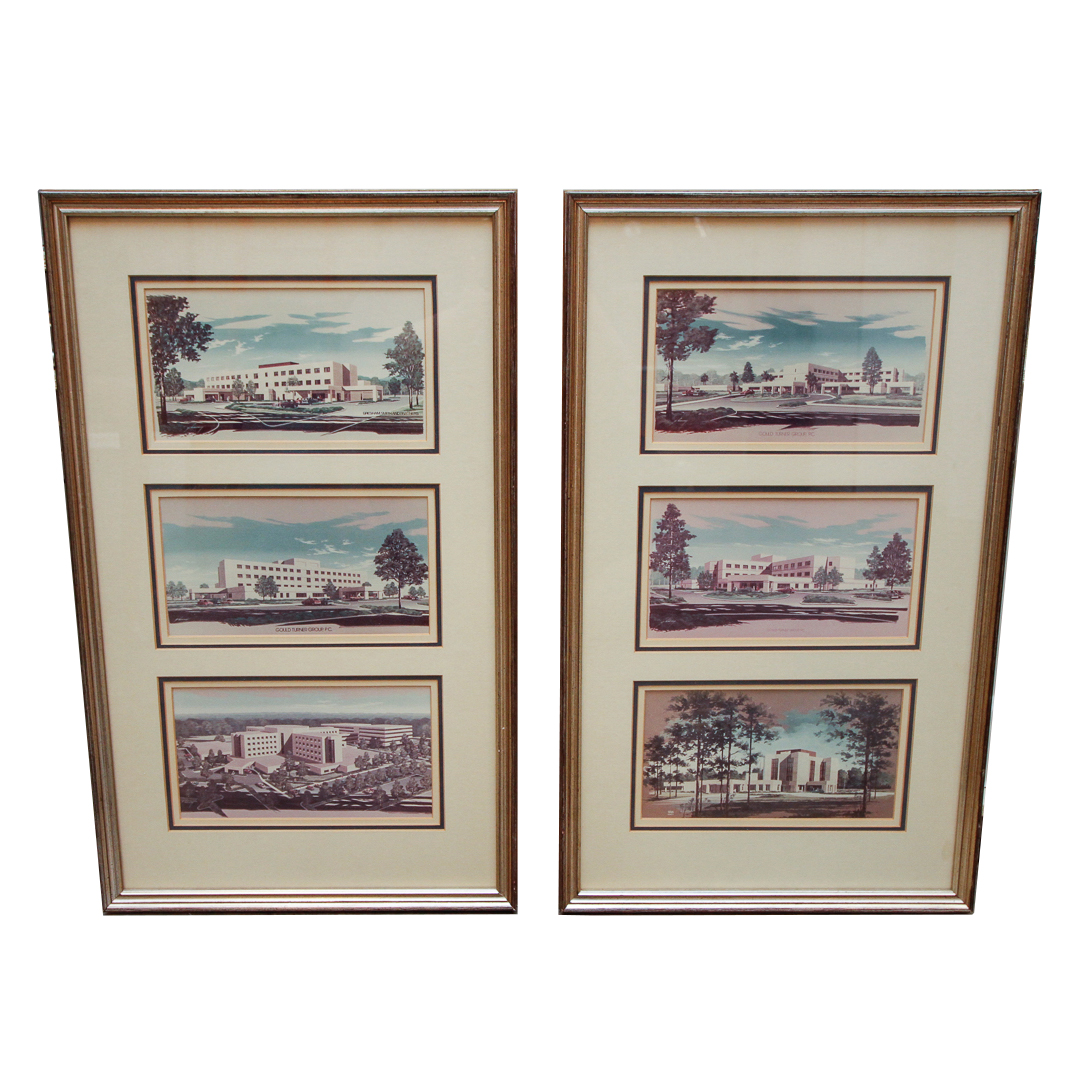 Pair of Lithograph Prints on Paper of Architecture