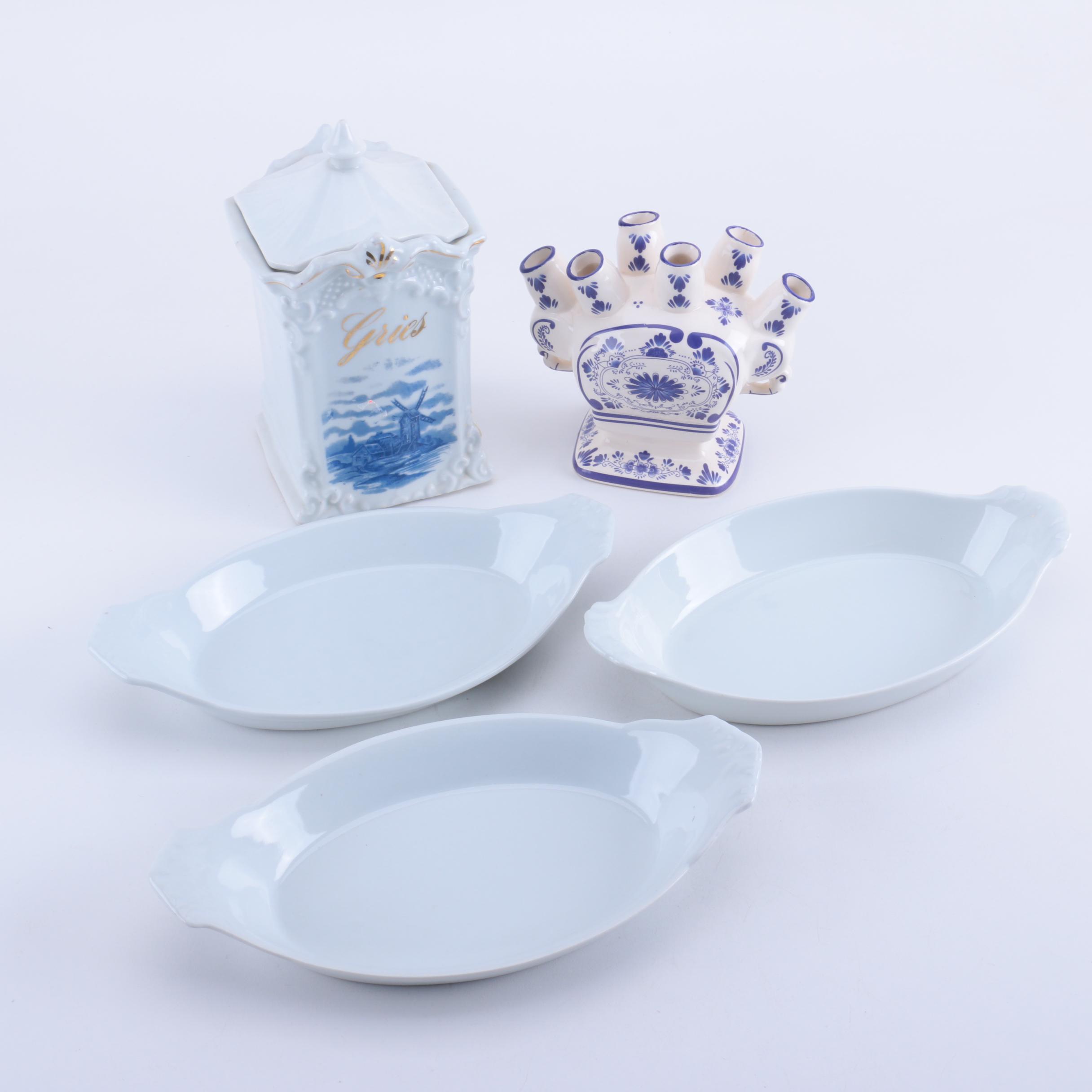 Ceramic Tulip Vase, Canister and Baking Dishes