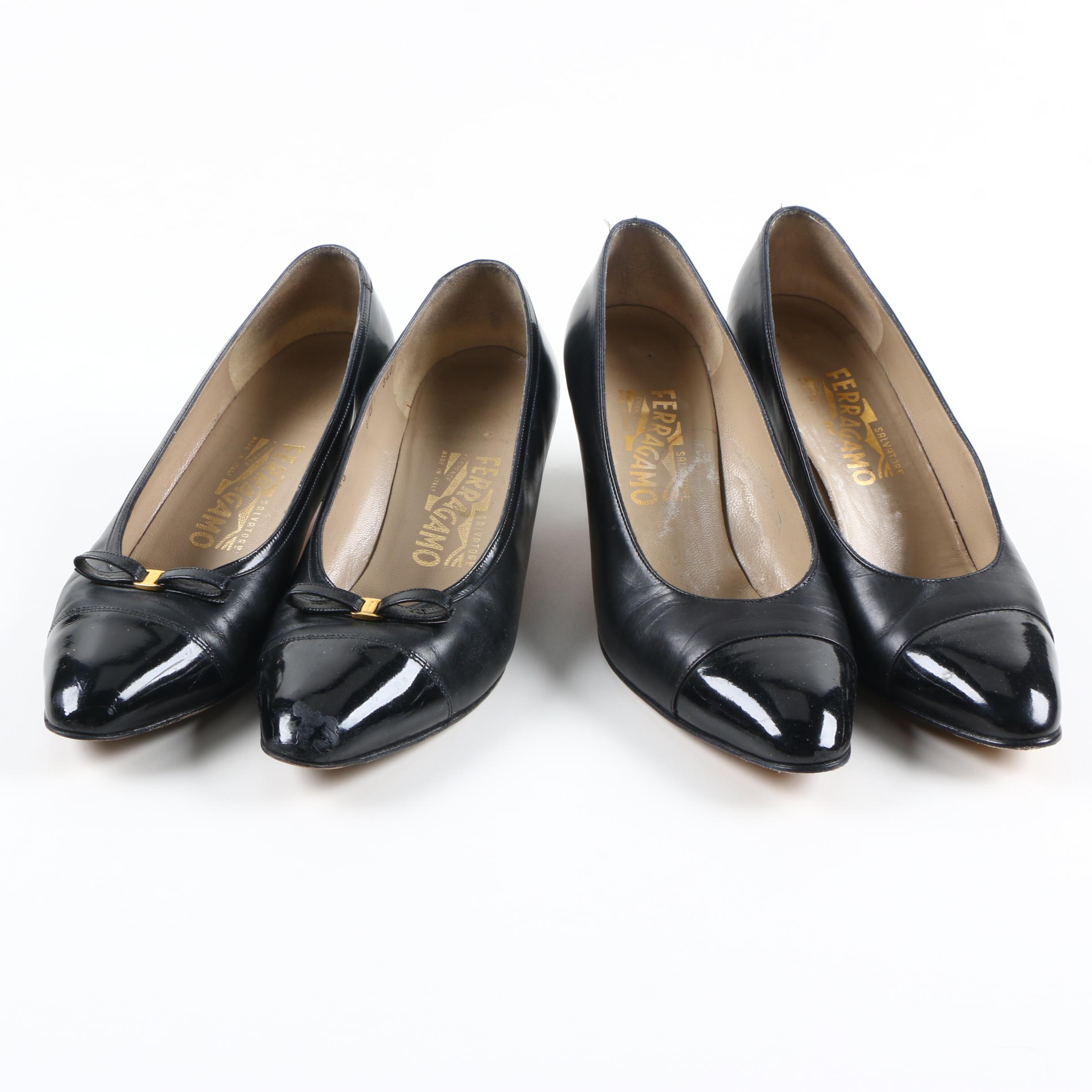 Vintage Salvatore Ferragamo Black Leather Pumps