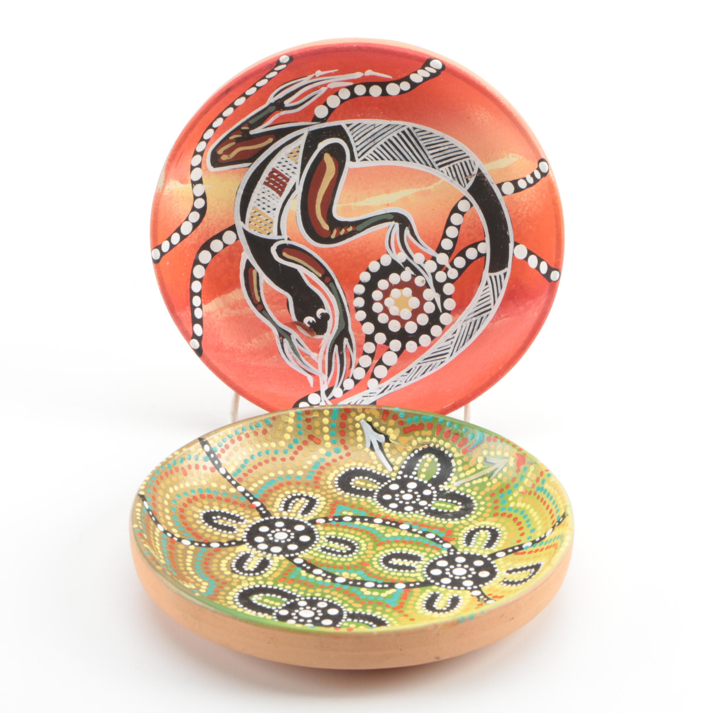 Hand-Painted Aboriginal-Style Stoneware Platters