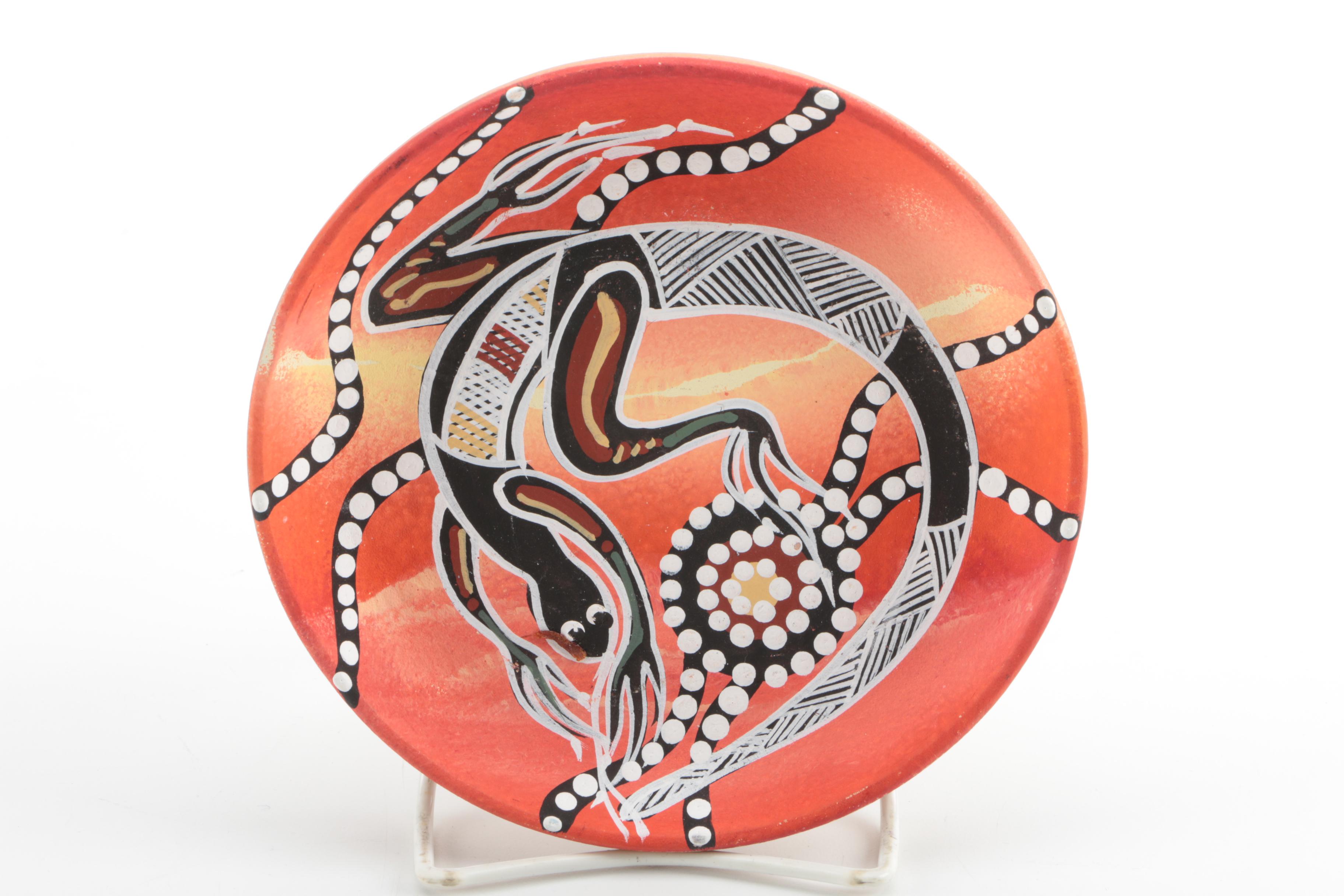 Hand-Painted Aboriginal-Style Stoneware Platters