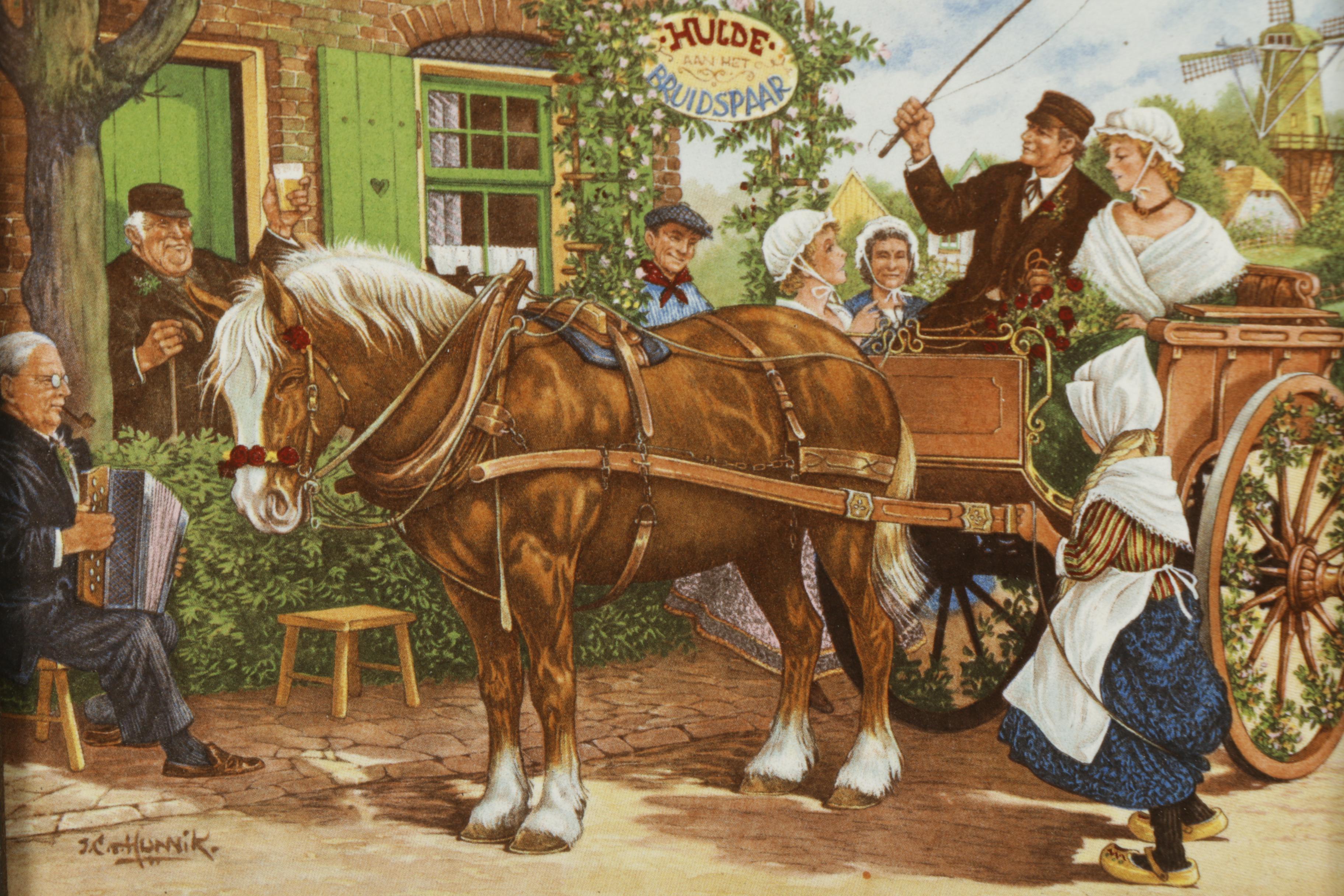 Offset Lithograph on Ceramic Tile After J.C. Van Hunnik Outdoor Scene