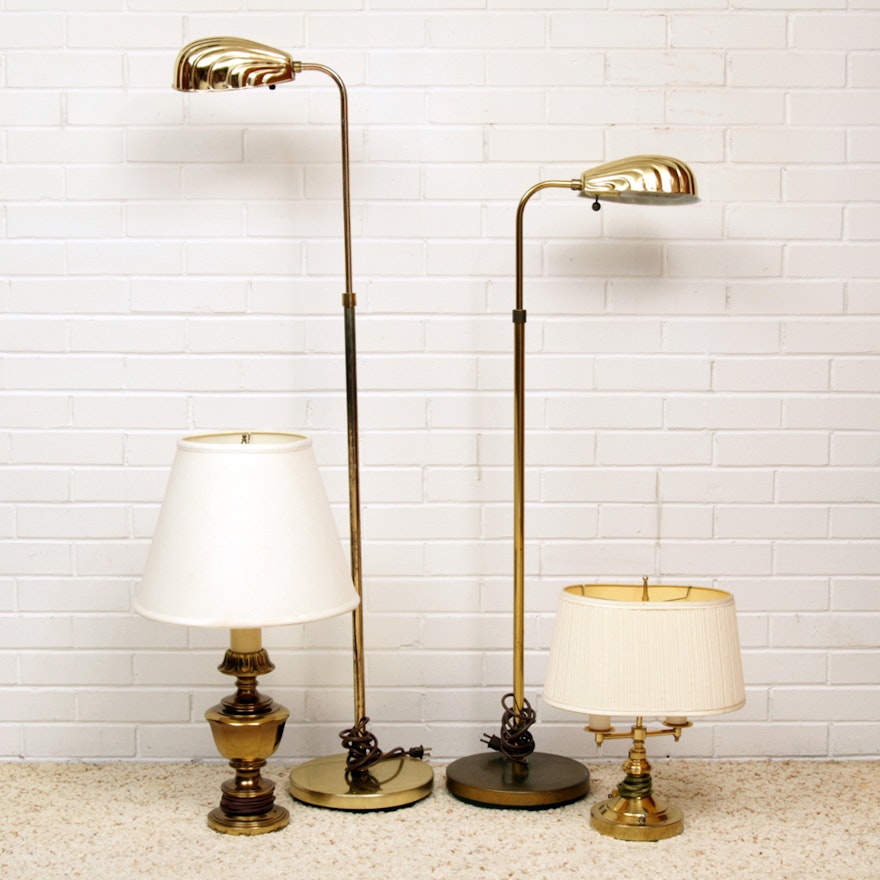 Brass Table Lamp, Desk Lamp, and Floor Lamps