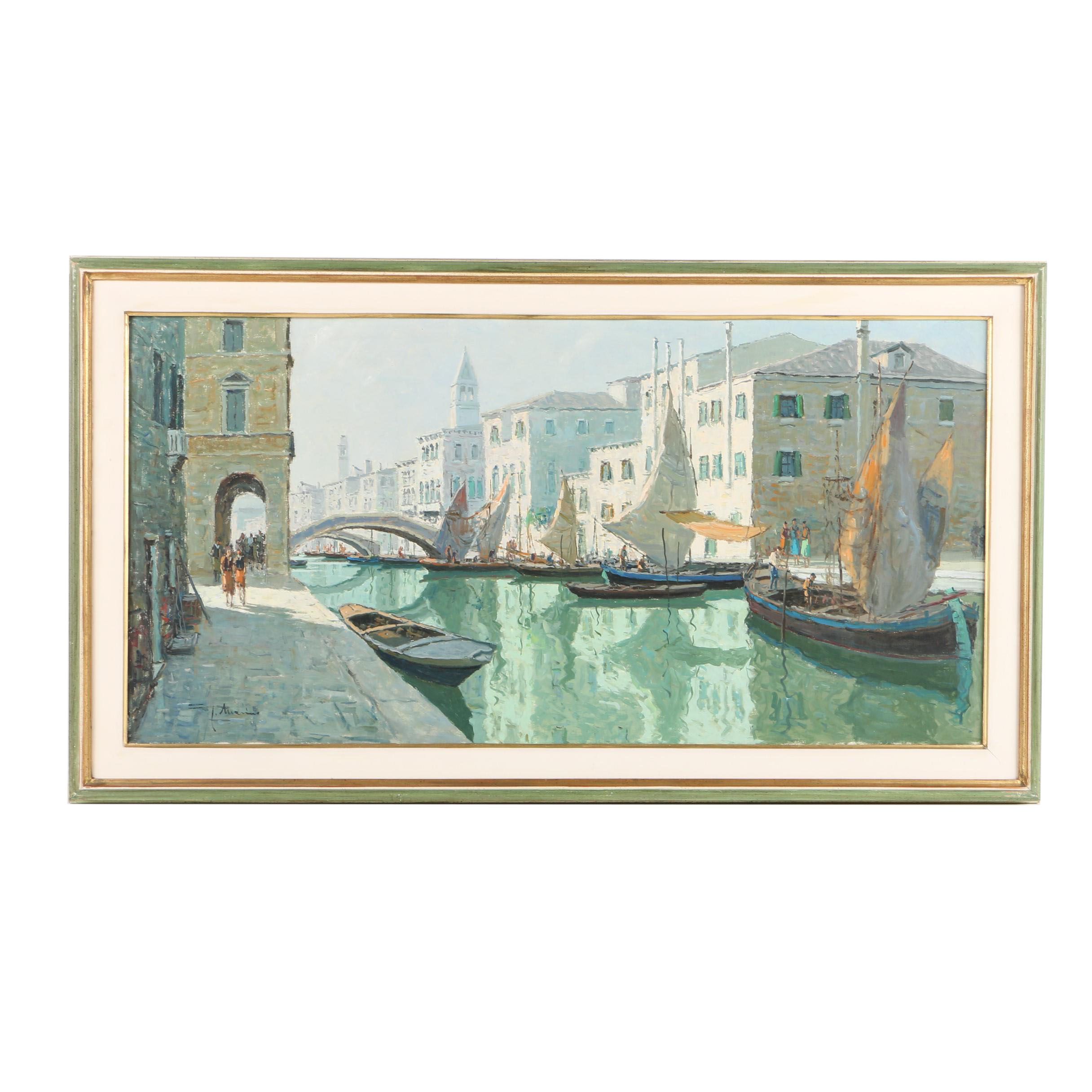 Oil Painting on Canvas Canal Scene