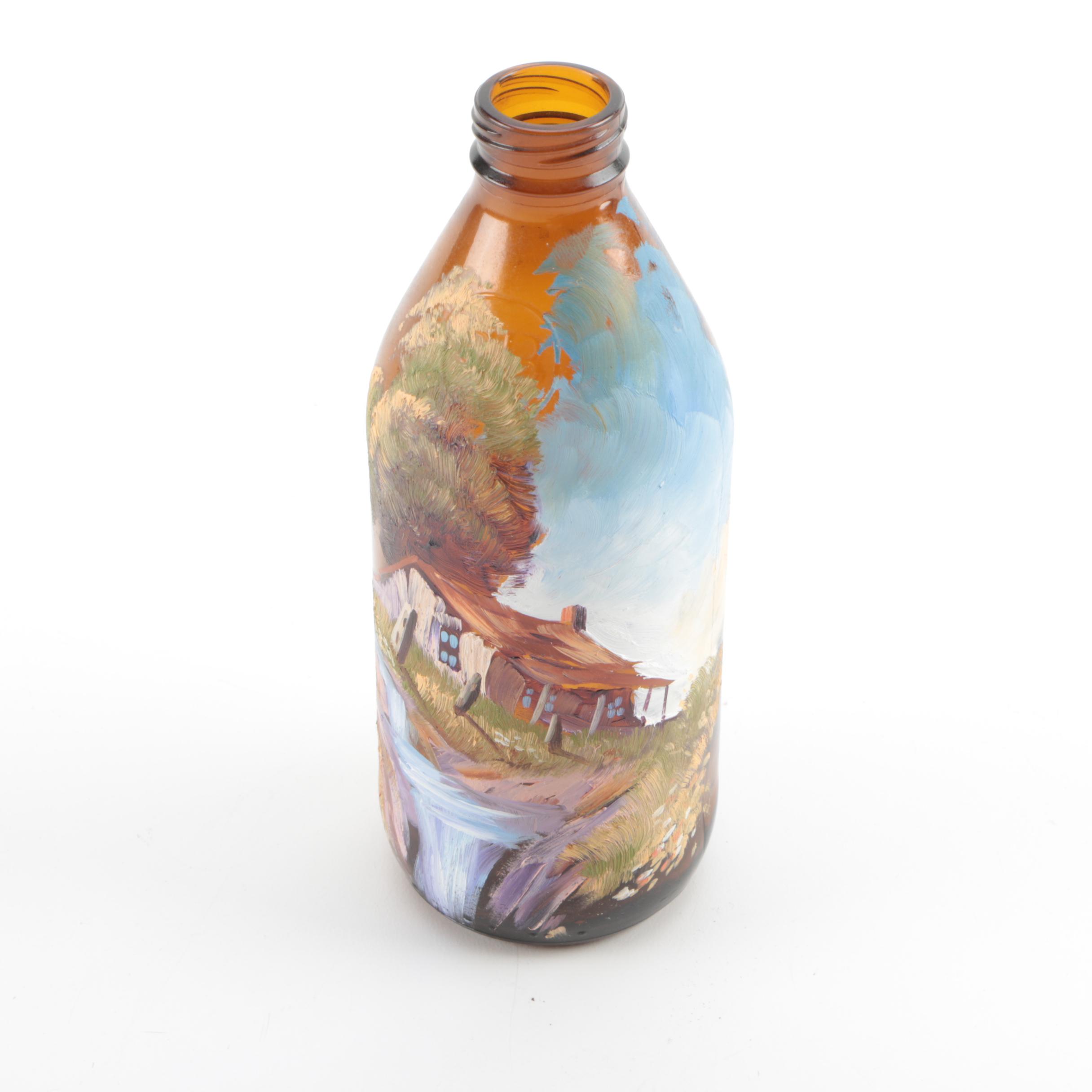 Vintage Hand Painted Glass Bottle