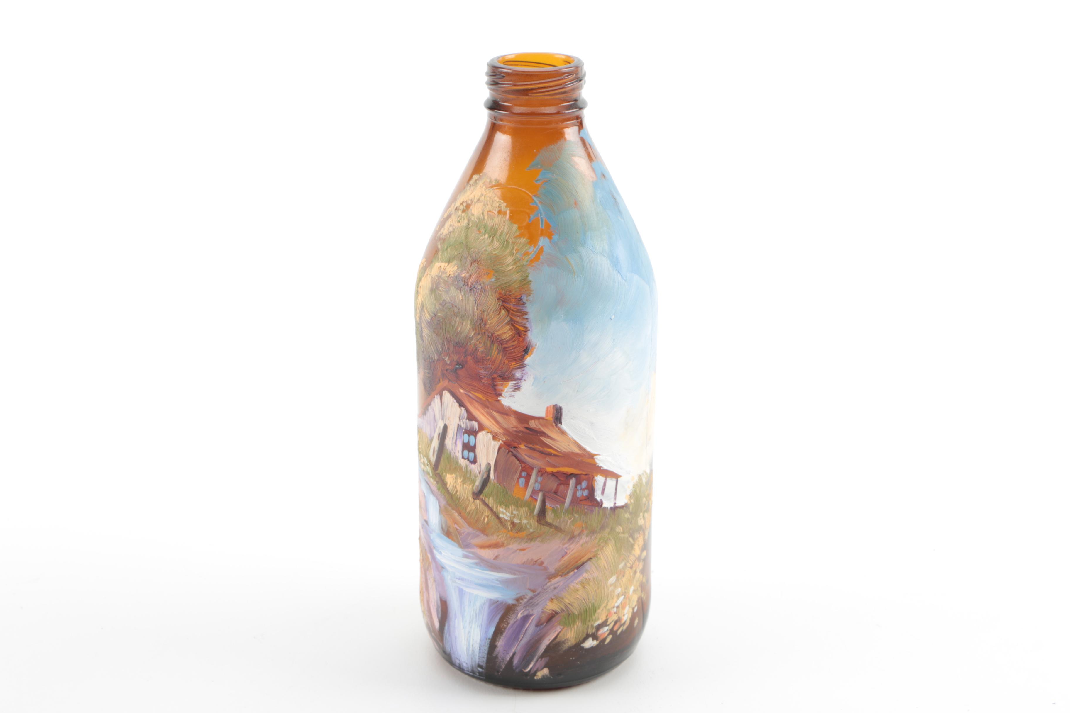 Vintage Hand Painted Glass Bottle