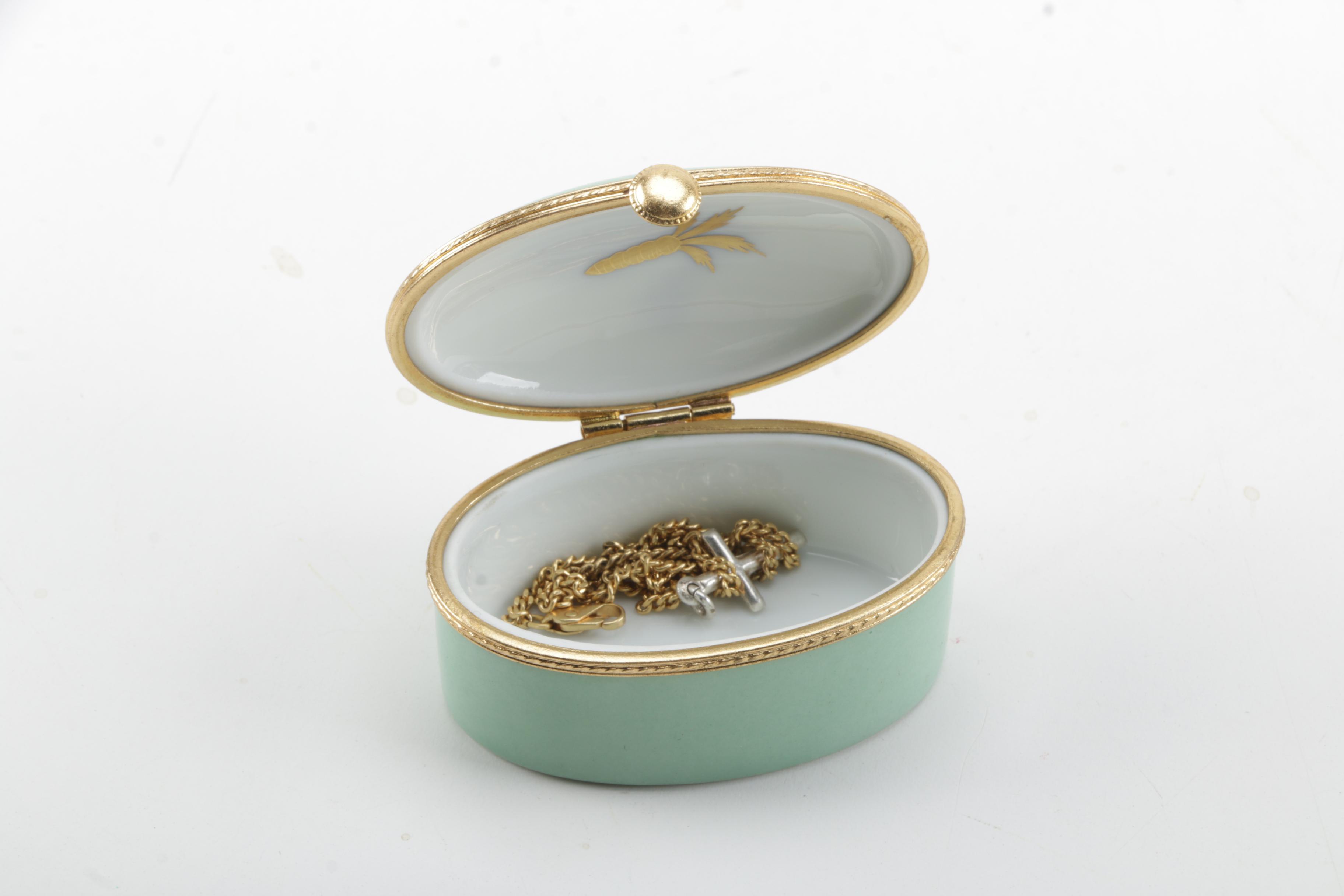 Limoges for Tiffany & Co Handpainted Porcelain Trinket Box With Jewelry
