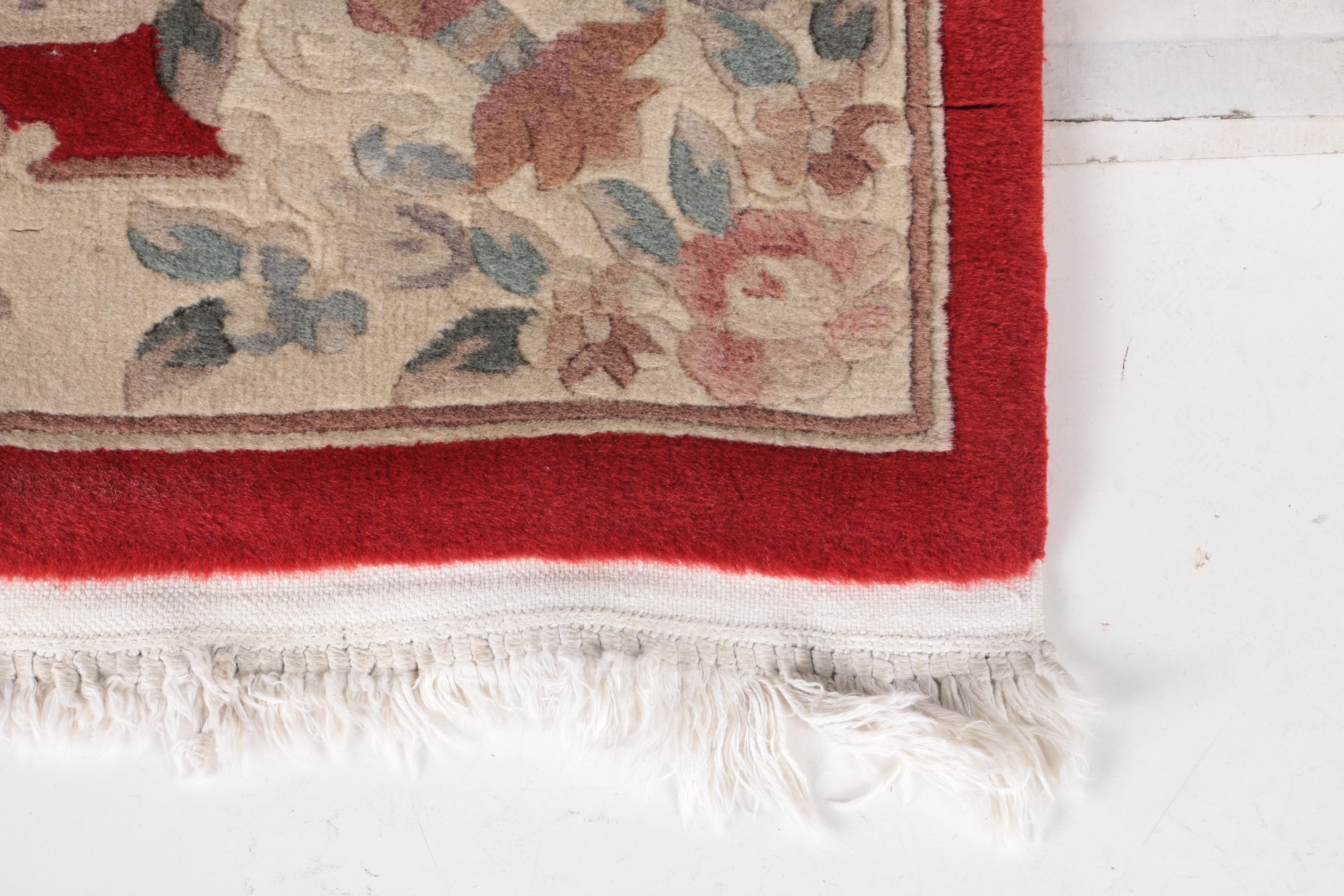 Hand-Knotted Chinese Floral Carved Area Rug