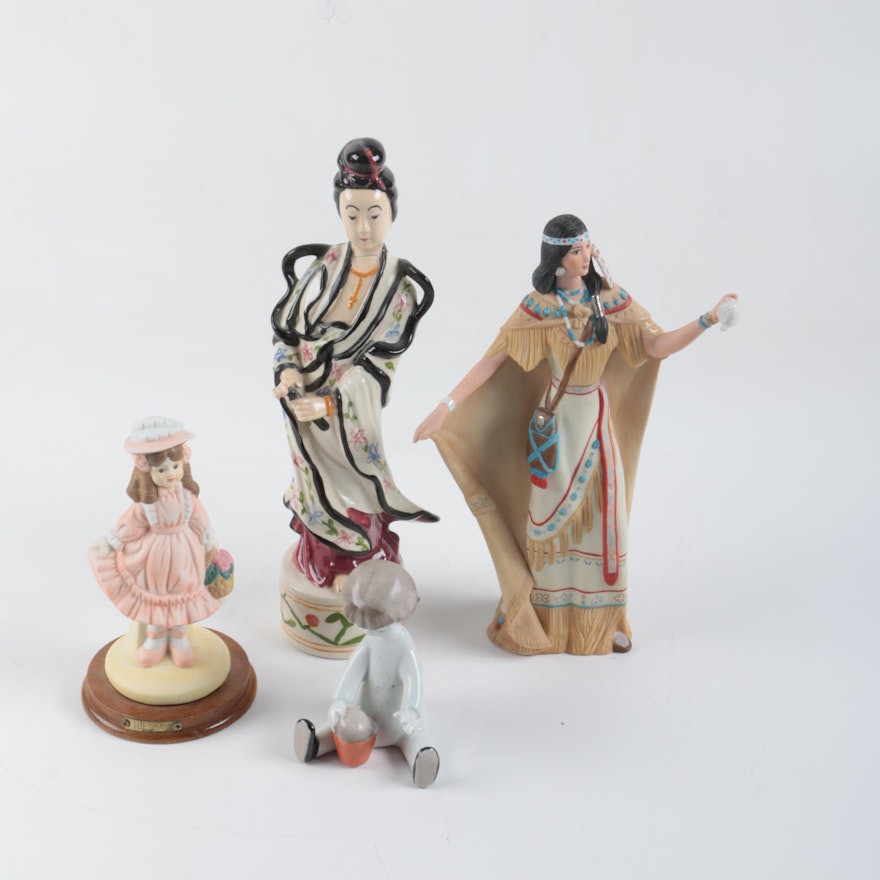 1992 Lenox Porcelain "Pochahontas" and Hand-Painted Ceramic Figurines