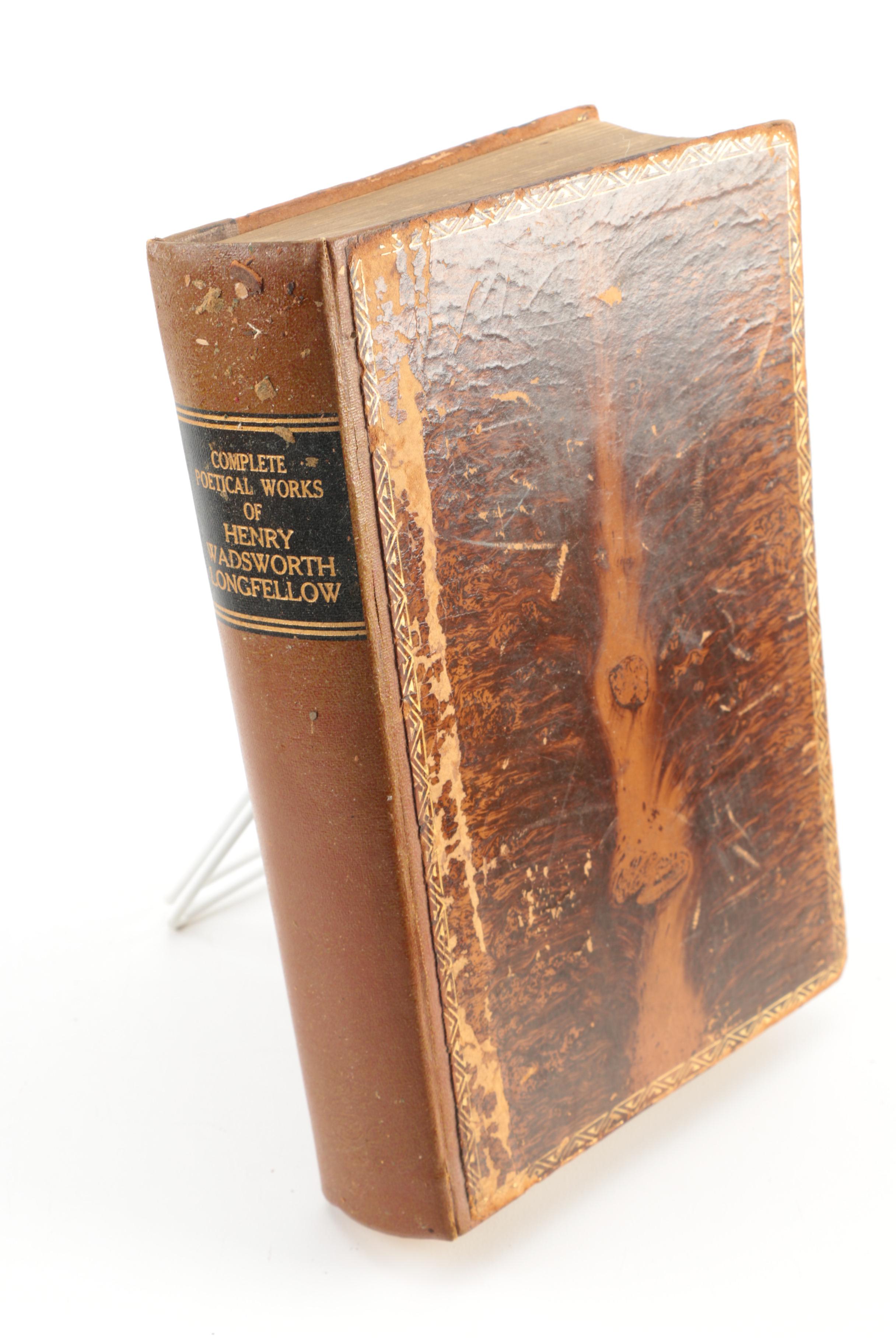 1890s Poetical Works featuring John Keats and Henry Wadsworth Longfellow