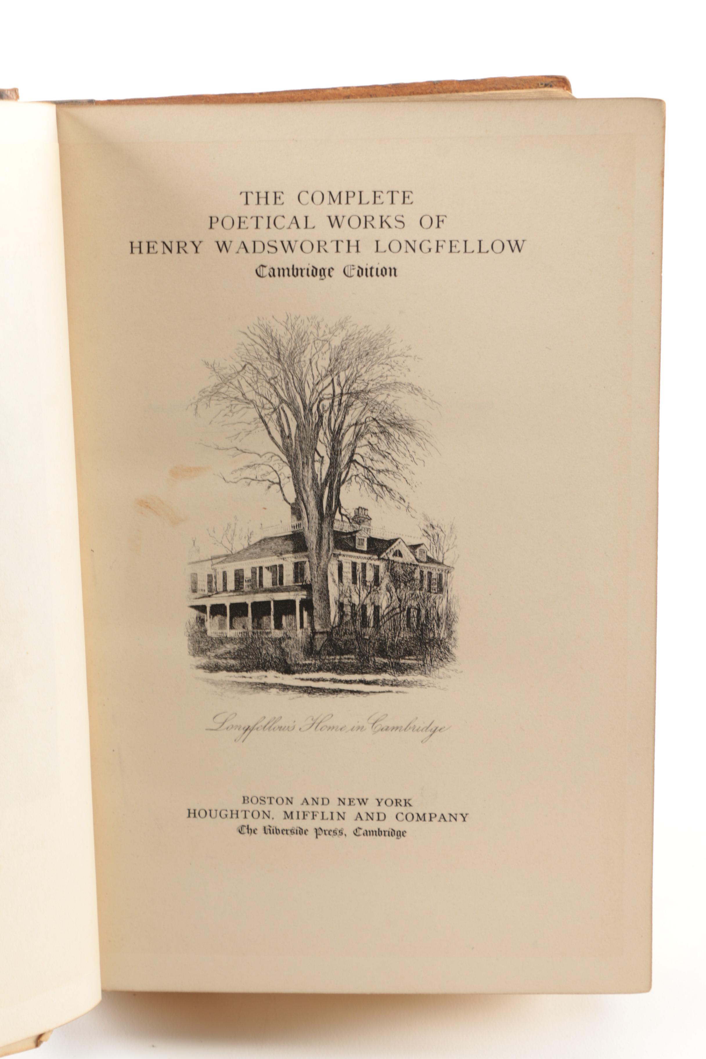 1890s Poetical Works featuring John Keats and Henry Wadsworth Longfellow