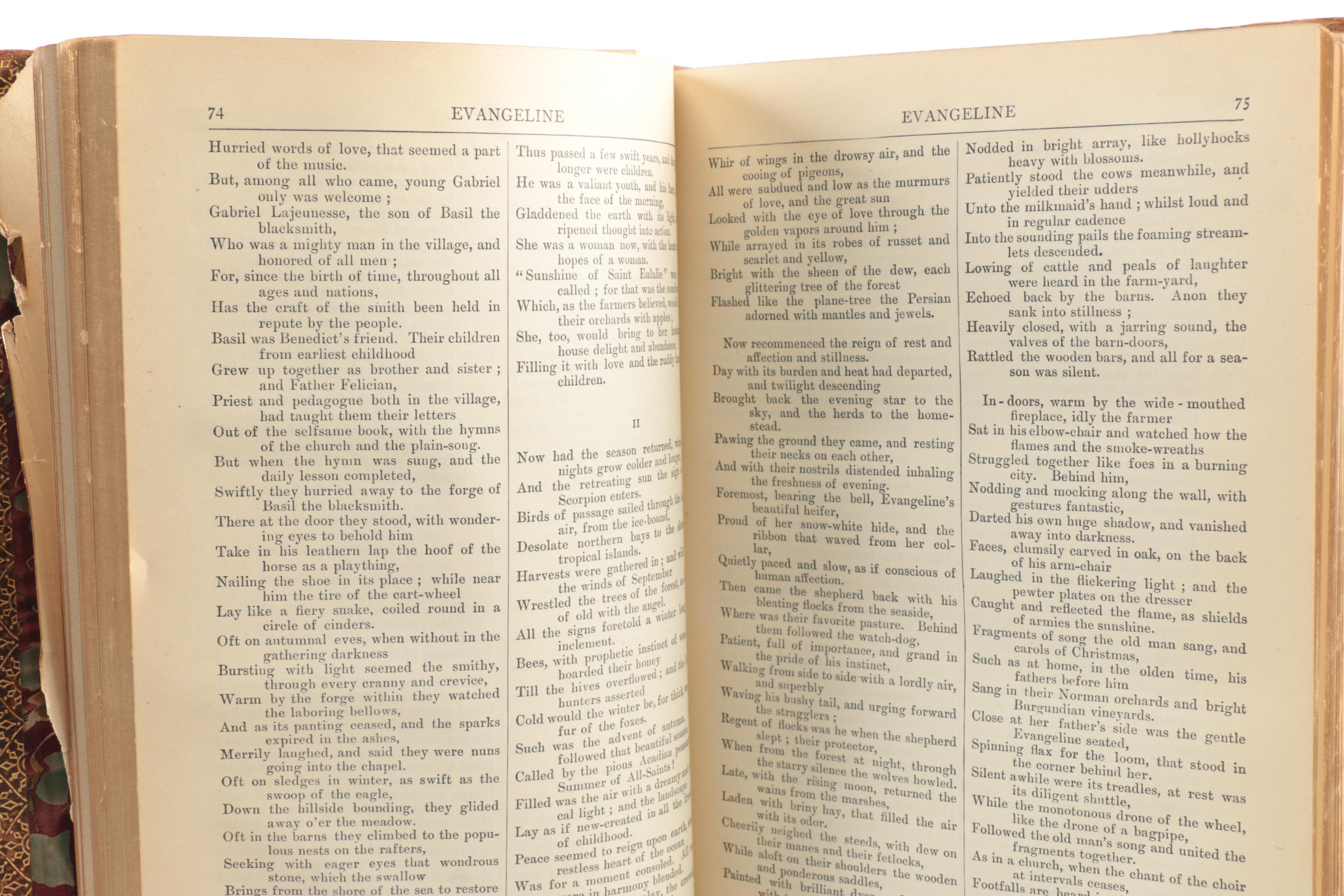 1890s Poetical Works featuring John Keats and Henry Wadsworth Longfellow