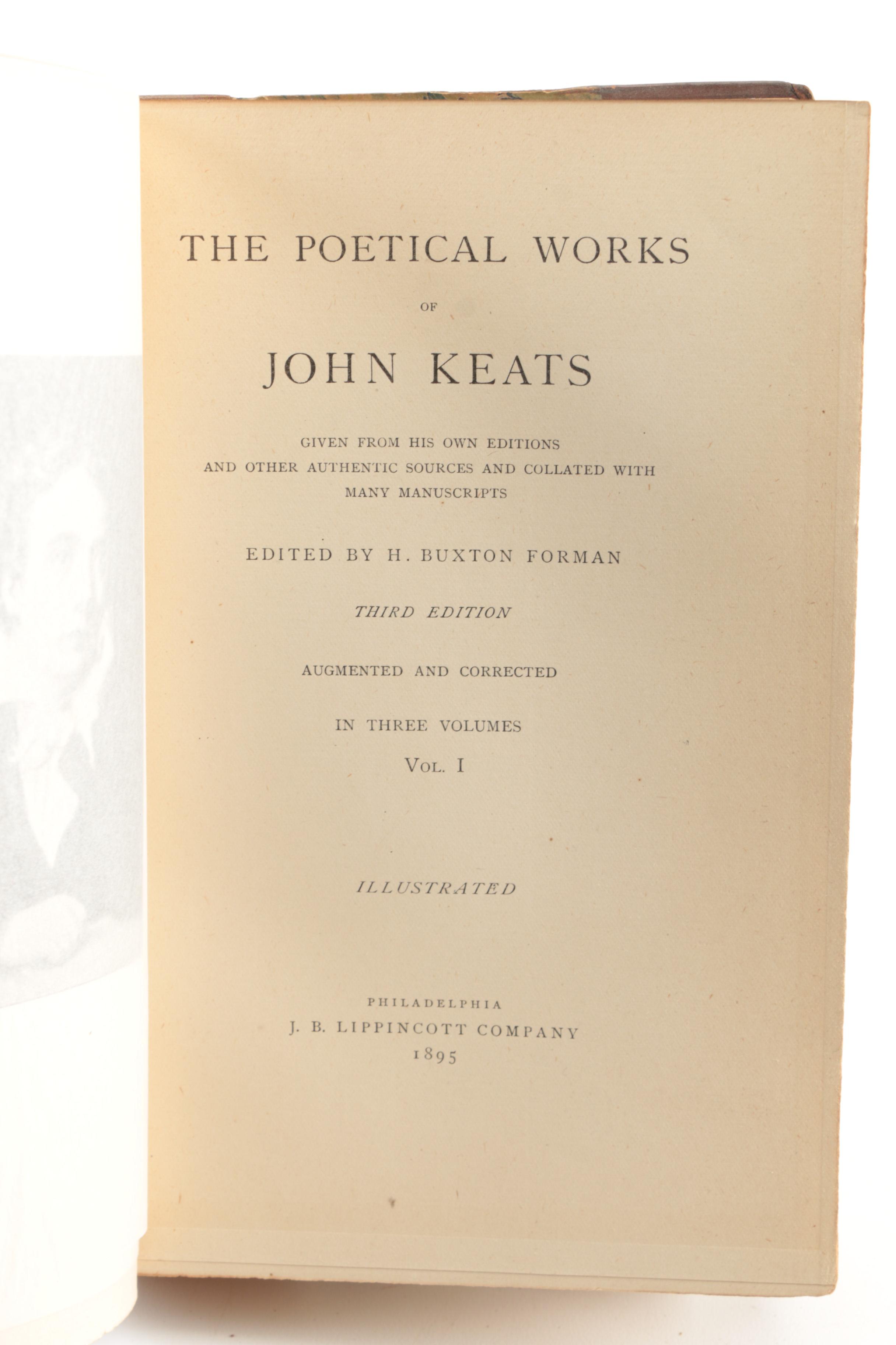 1890s Poetical Works featuring John Keats and Henry Wadsworth Longfellow