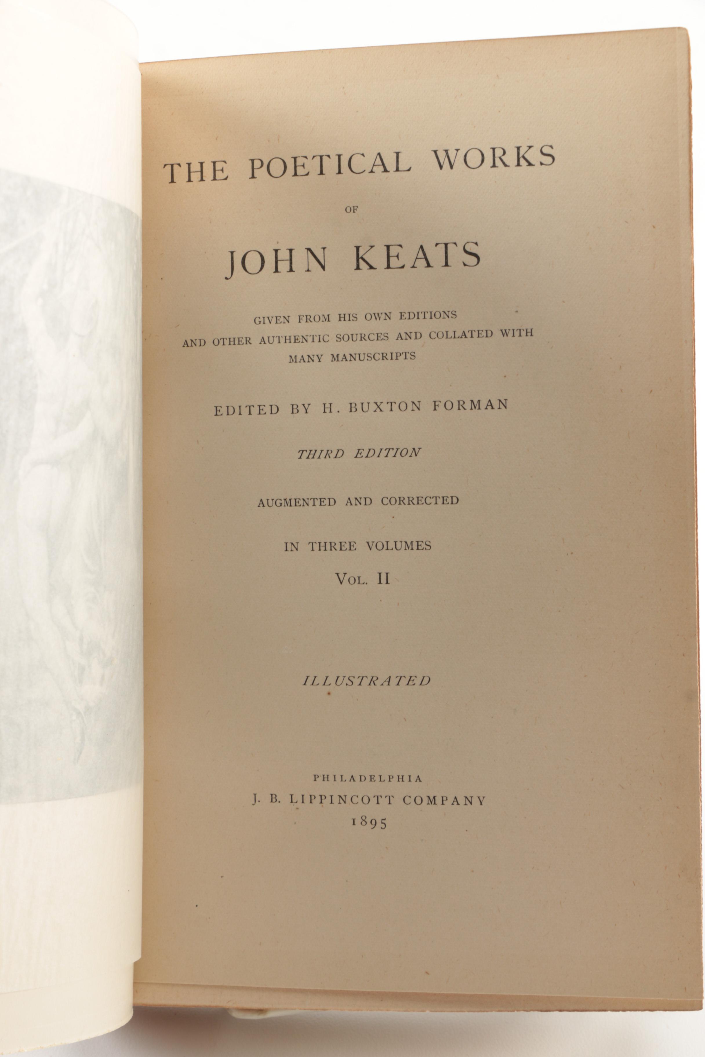 1890s Poetical Works featuring John Keats and Henry Wadsworth Longfellow