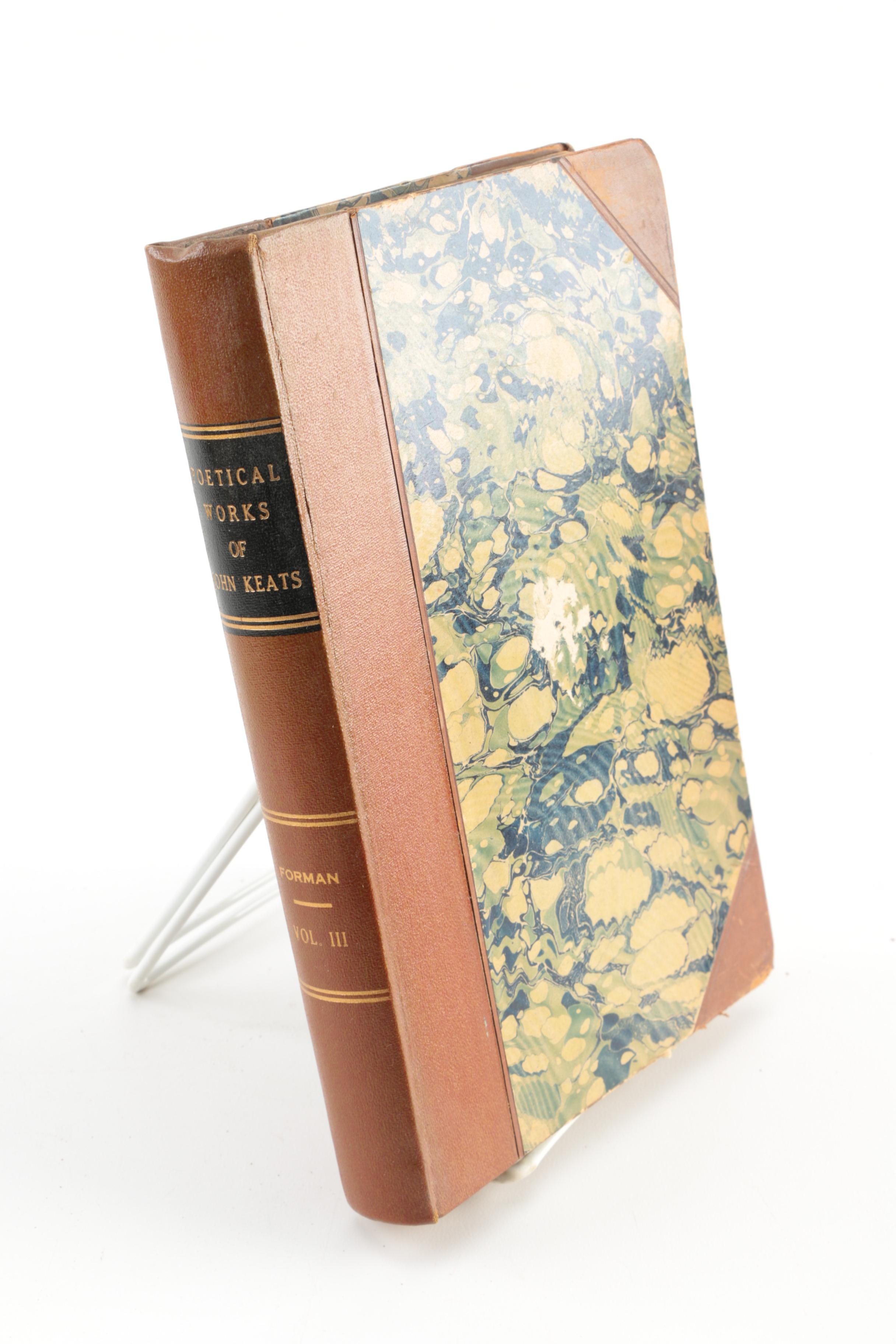 1890s Poetical Works featuring John Keats and Henry Wadsworth Longfellow