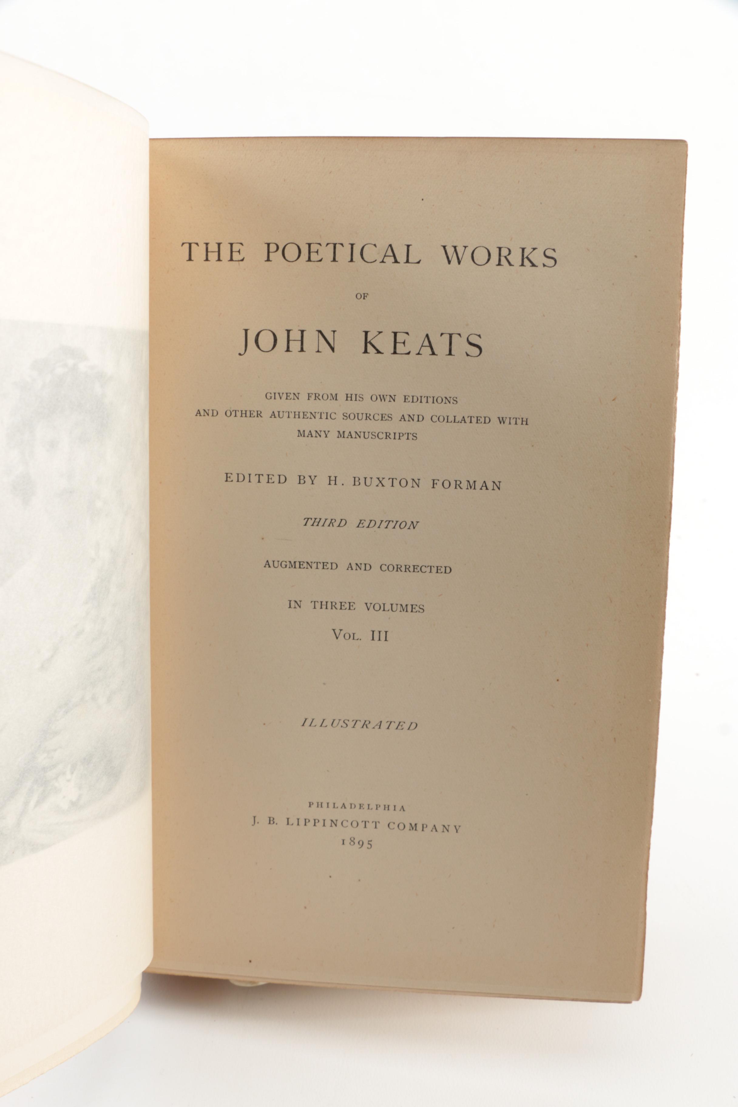 1890s Poetical Works featuring John Keats and Henry Wadsworth Longfellow