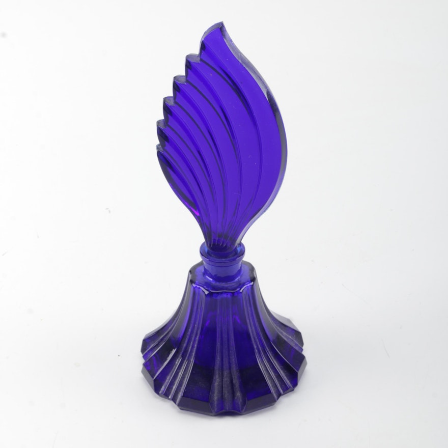 Vintage Art Deco Style Cobalt Glass Perfume Bottle