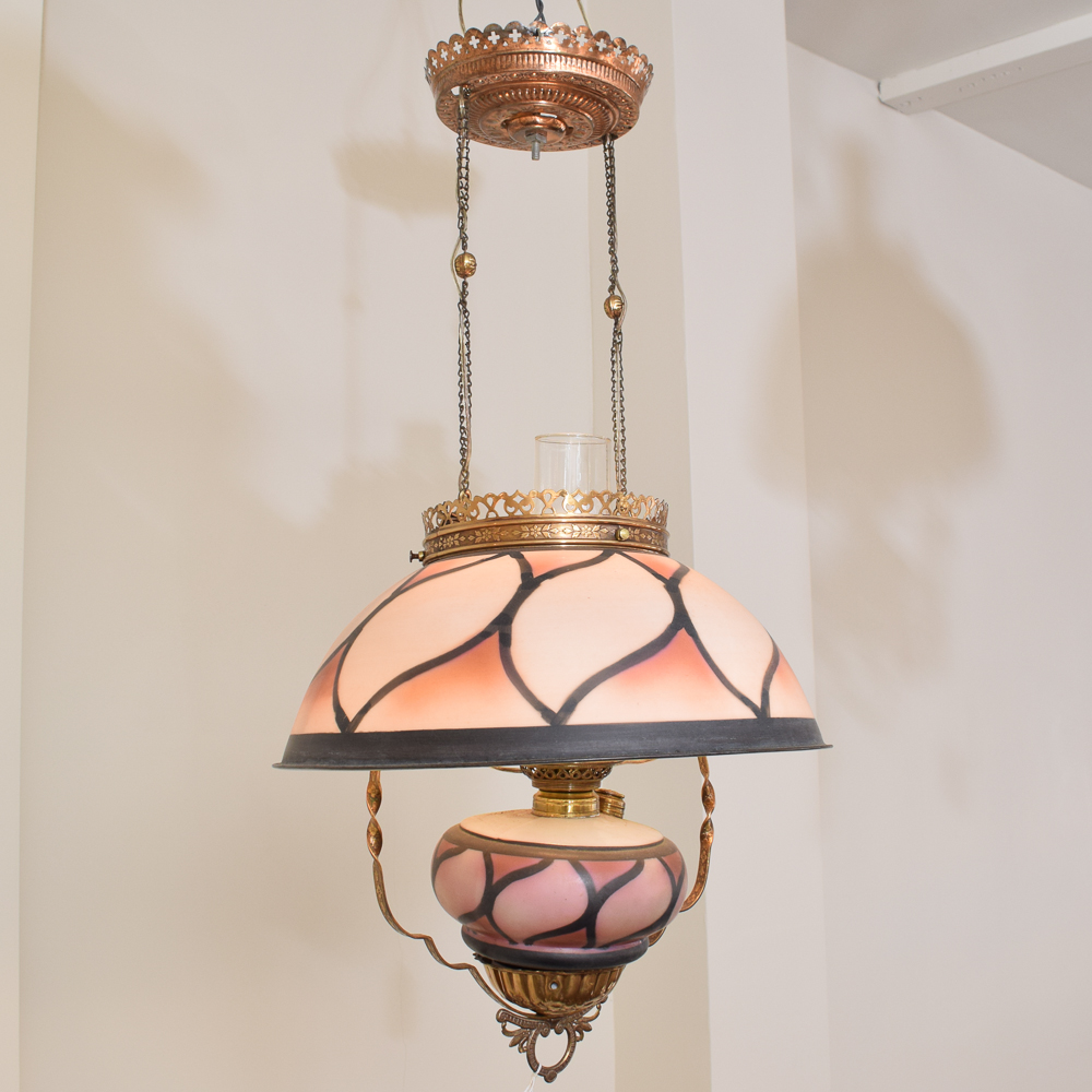 Antique Hanging Converted Oil Lamp Fixture