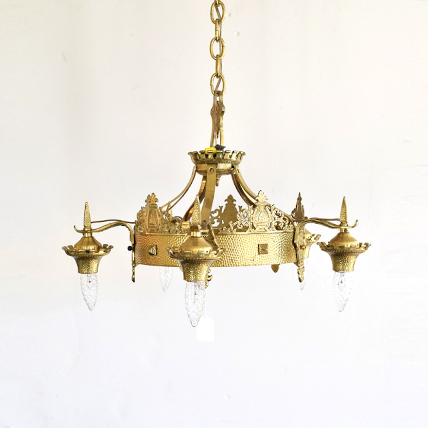 Brass Gothic Revival Style Chandelier