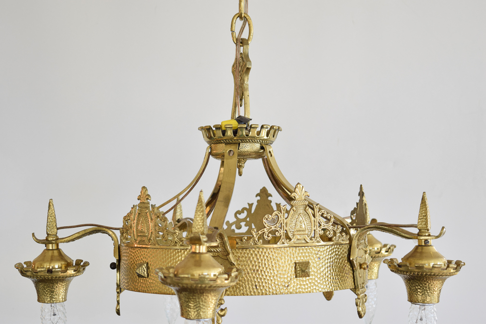 Brass Gothic Revival Style Chandelier