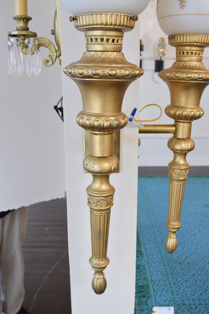Gilt and White Glass Wall Sconces