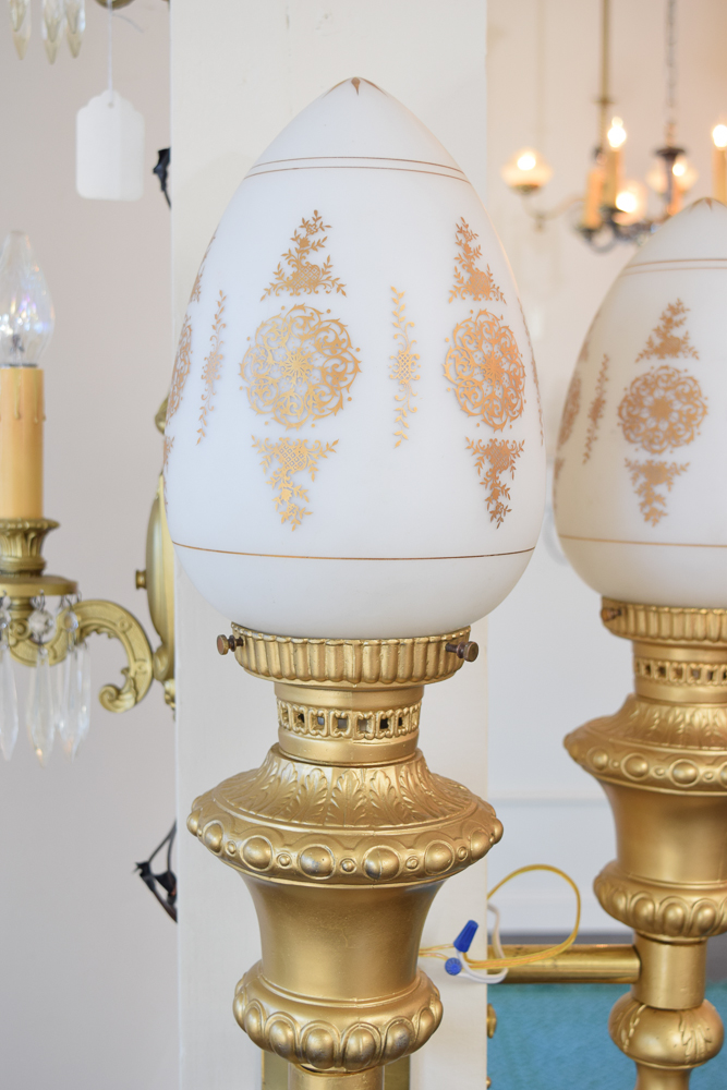 Gilt and White Glass Wall Sconces