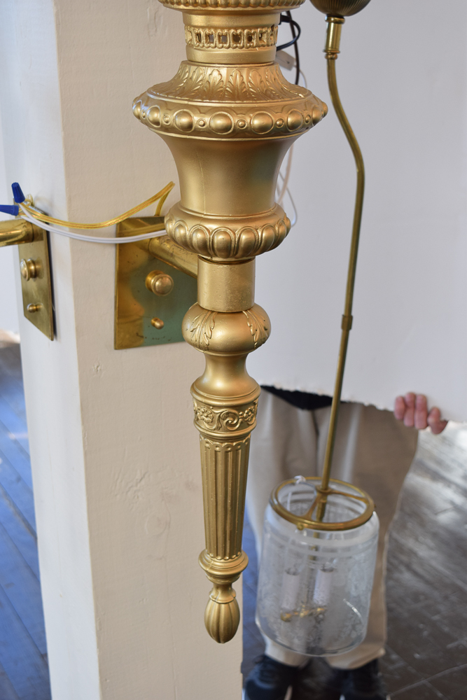 Gilt and White Glass Wall Sconces