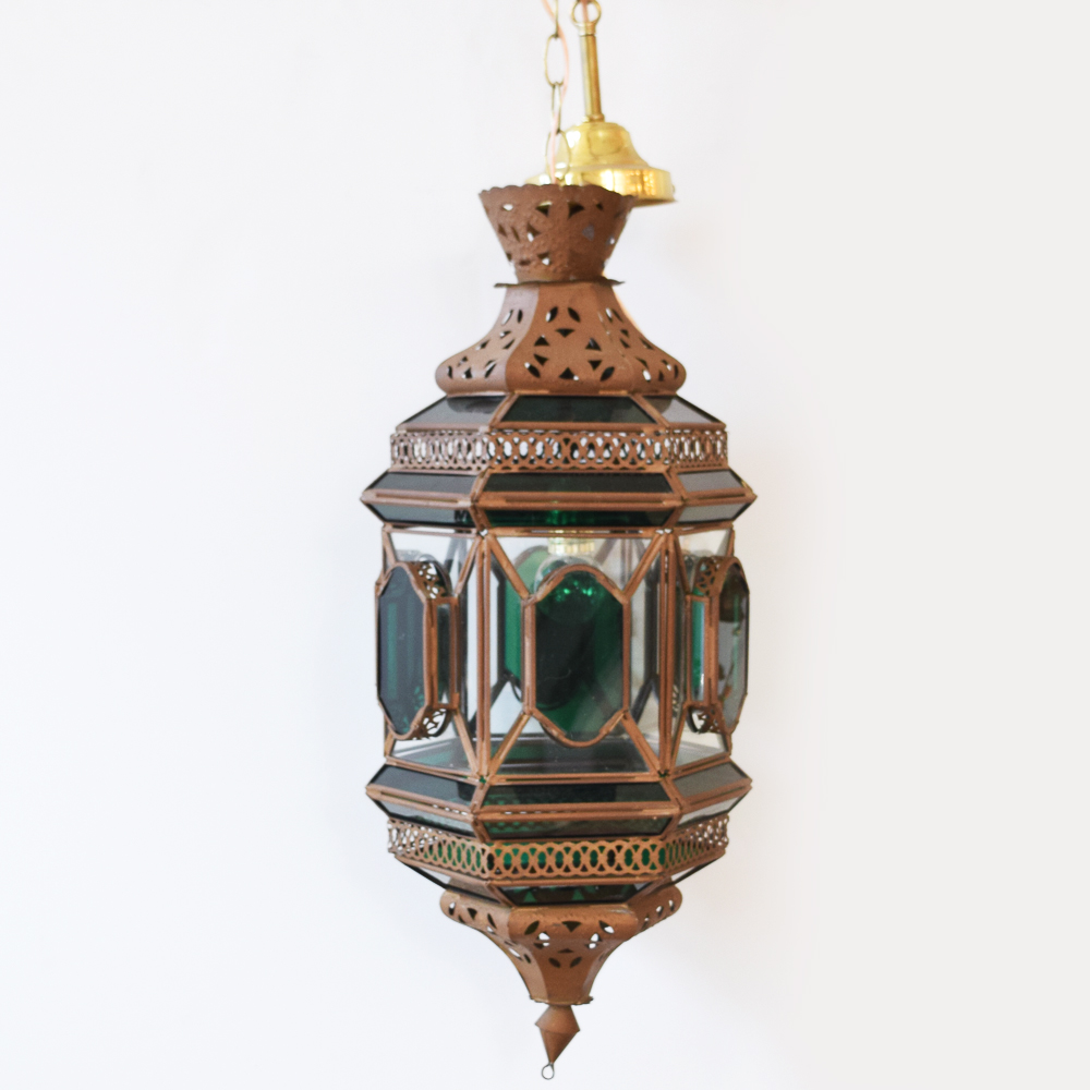 Vintage Moroccan Style Metal and Glass Pendant Light