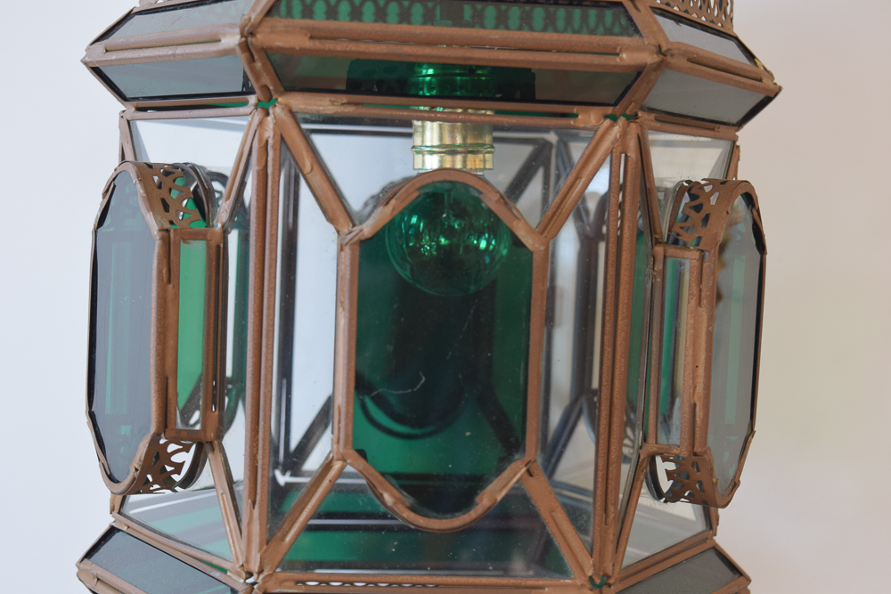 Vintage Moroccan Style Metal and Glass Pendant Light